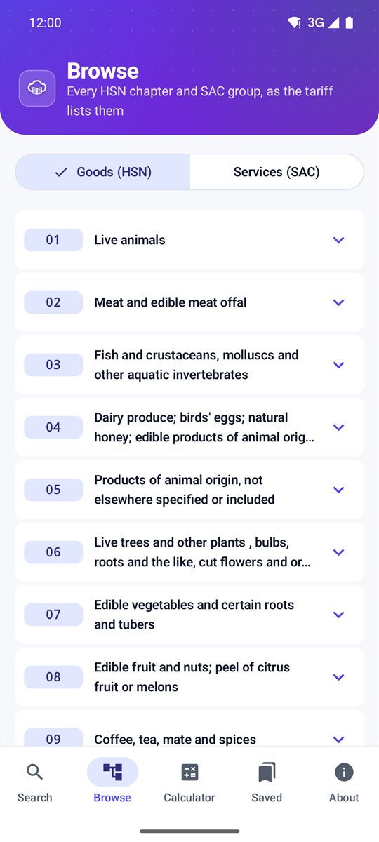 Chapter-wise browse of HSN codes